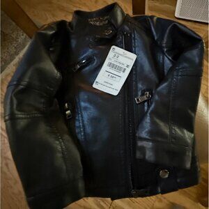 Zarv Kids Black Faux Leather Biker Jacket 2-3 Years NWT